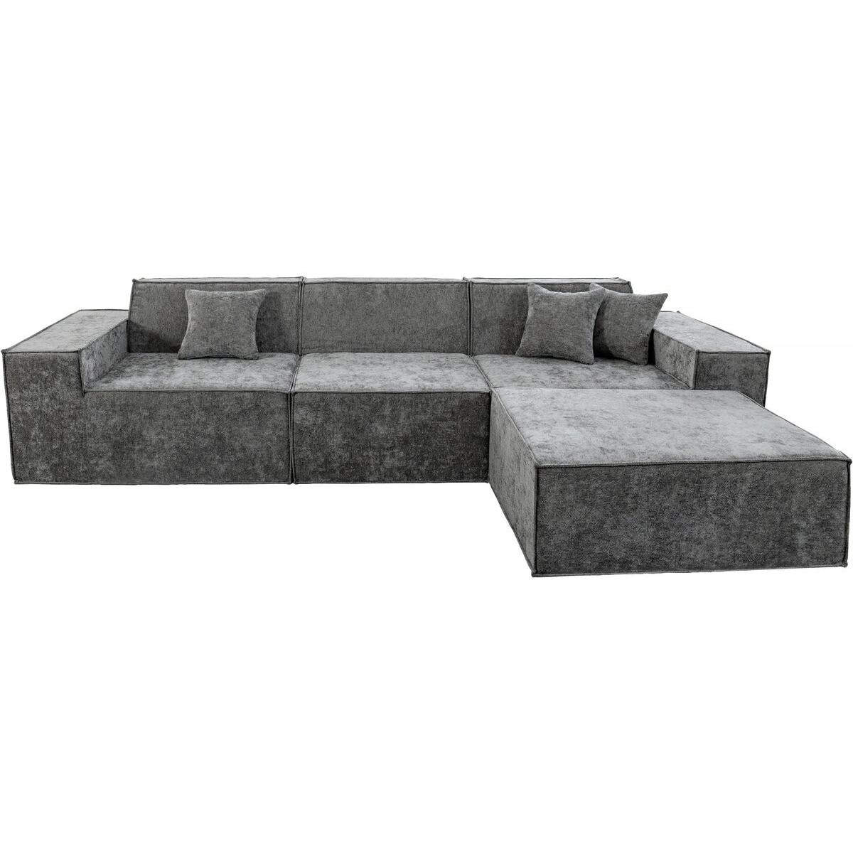 Habitat y Jardin - Sofá modular recto con otomana en tela texturizada "Lusso" - 4 plazas - Gris