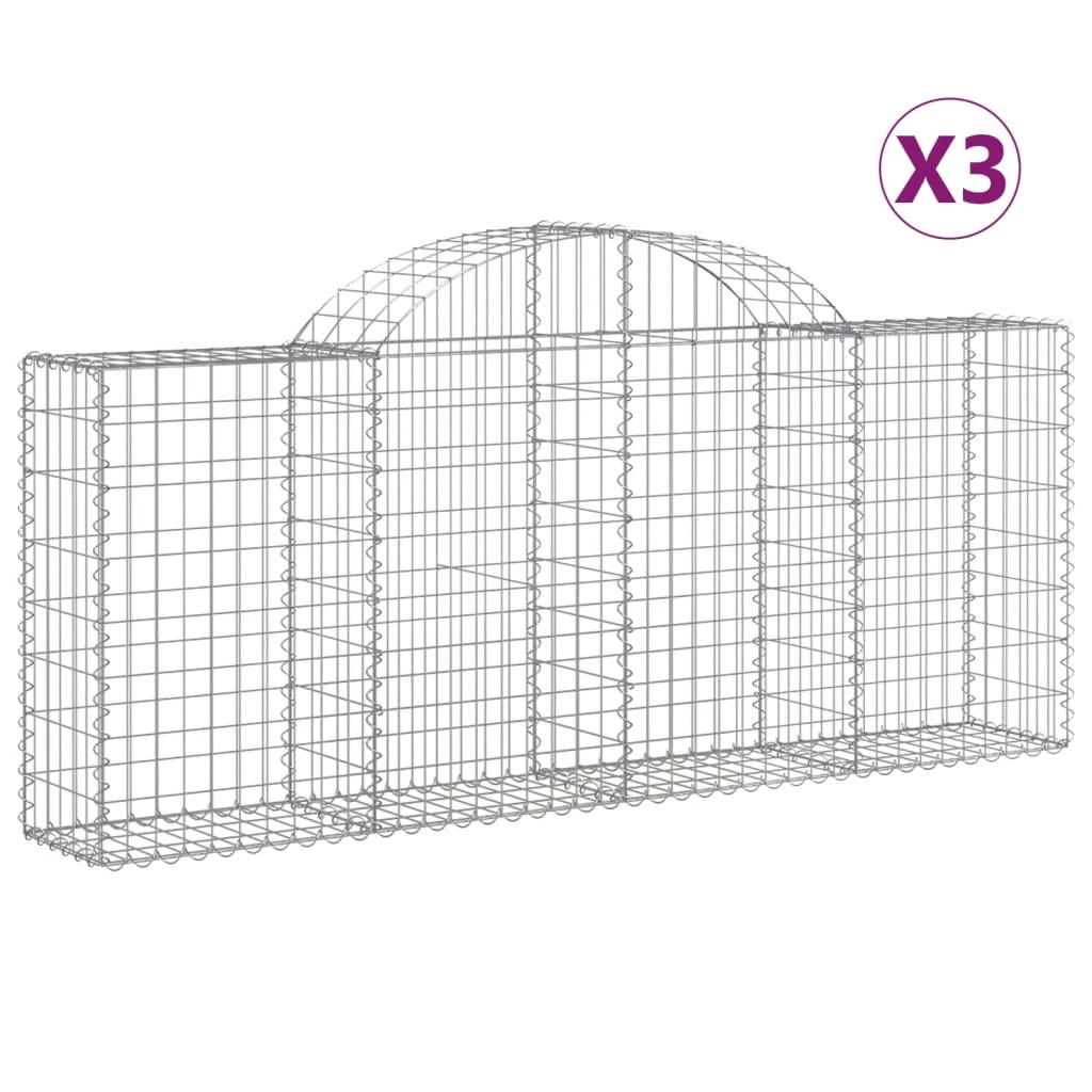 Vidaxl Cestas de Gaviones 3 Uds Forma de Arco Hierro Dimensiones 200 X 30 X 80/100 Cm, 200 X 30 X 160/180 Cm, 200 X 30 X 180/200 Cm y Mas