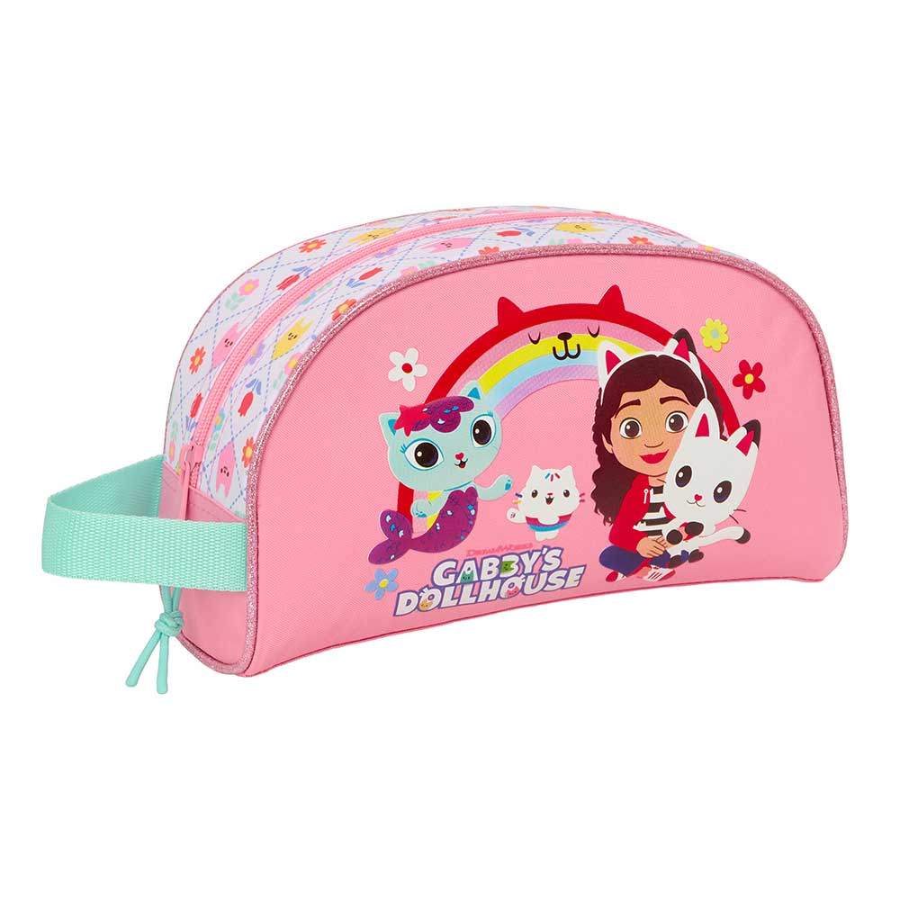 SAFTA | Neceser Adaptable a Carro Gabby's Dollhouse para Niña 26 x 16 x 9 Cm (3,7 Litros), Organizador Escolar Infantil con Asa Lateral, Compartimento Principal con Cremallera y Bolsillo Interior con Cremallera, Talla Única