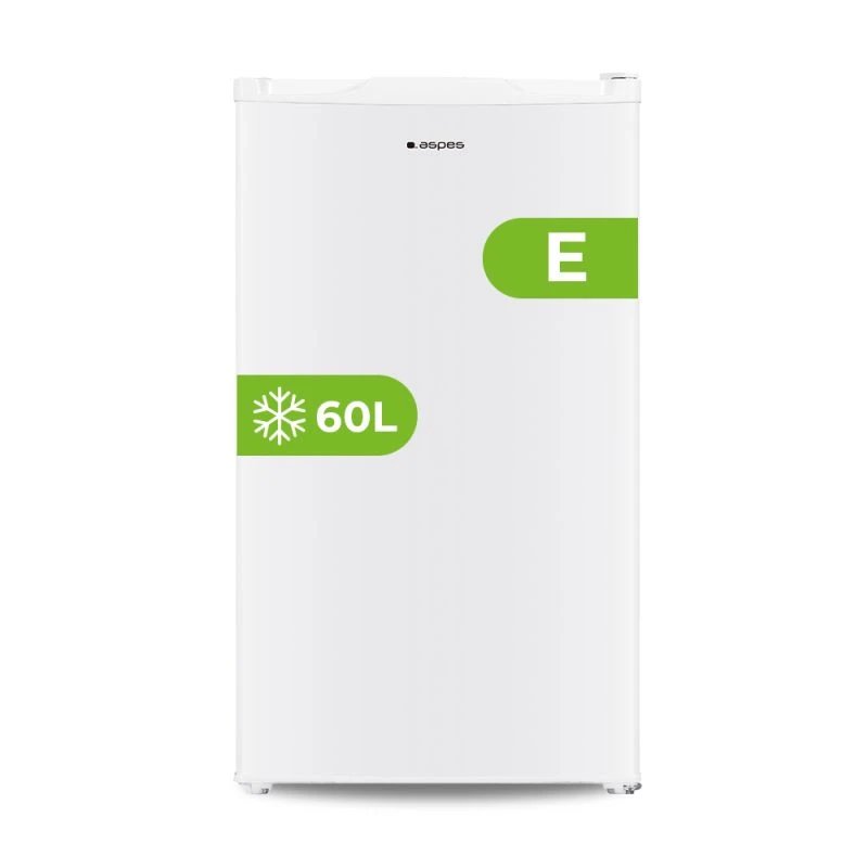 Aspes - Congelador vertical ACV85502E de 60 L, clase energética E, sistema cíclico con control manual, diseño compacto alto 85 cm x ancho 48 cm, ideal para cocina pequeña, segunda vivienda o garaje, color blanco