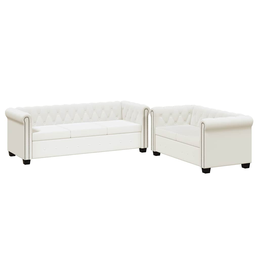 vidaXL Sofás Chesterfield de 2 y 3 plazas cuero sintético blanco