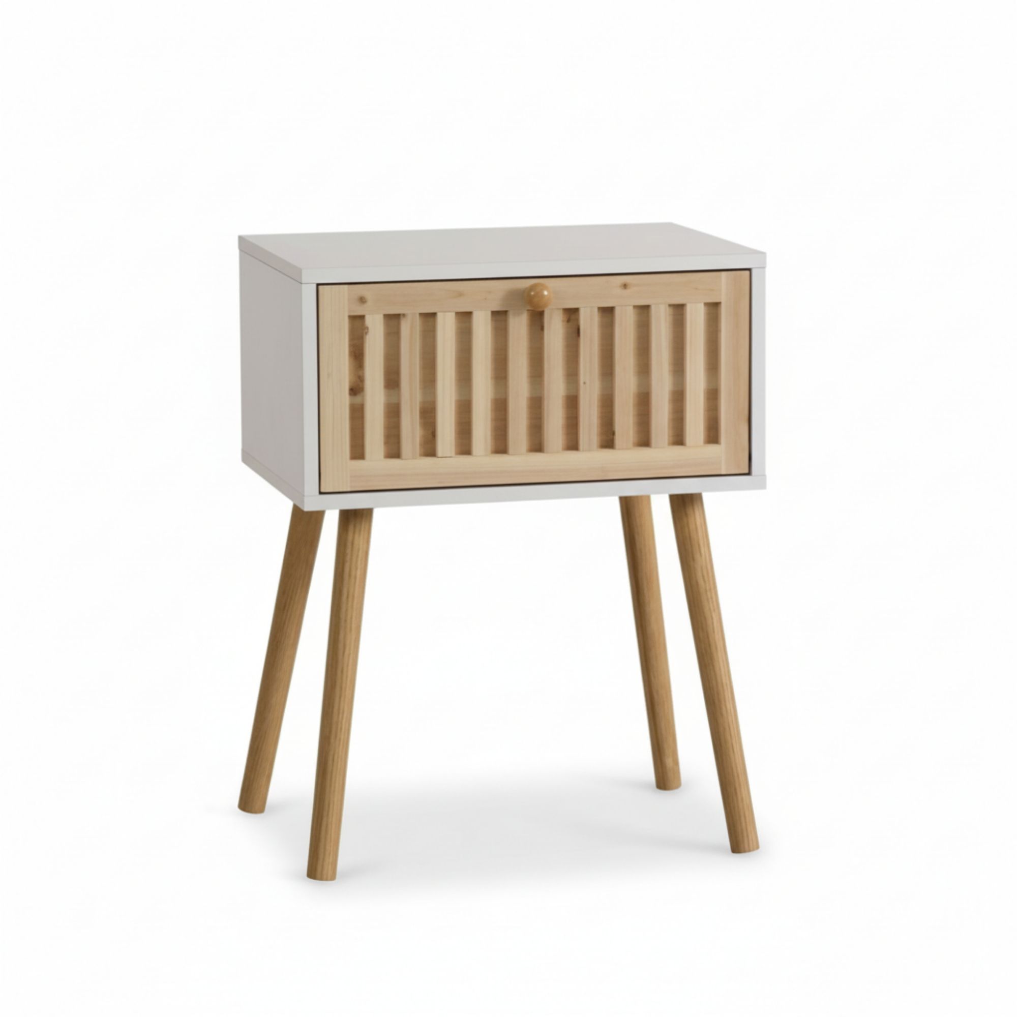 MOBLEKIT | Mesitas de Noche de Madera y Metal, Diseño Nórdico o Industrial con Opciones de Cajón, Puerta o Estantes, Muebles Compactos para Dormitorio