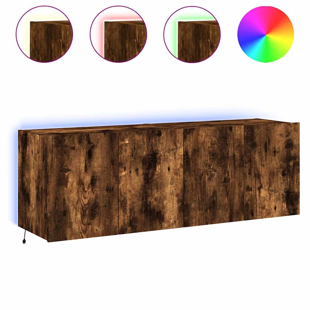 vidaXL Muebles TV de pared luces LED 2 uds roble ahumado 60x35x41 cm