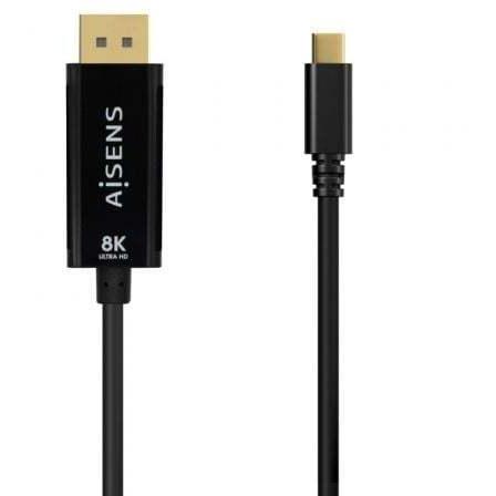 Cable Conversor Aisens A109-0688/ USB Tipo-C Macho - DisplayPort Macho/ Hasta 27W/ 1250Mbps/ 80cm/ N