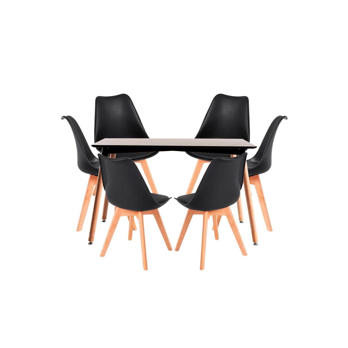 Regalos Miguel - Conjuntos de mesa y sillas - Conjunto Mesa Tower Rectangular 120 x 80 cm Negra y Pack 6 Sillas Synk Basic - Negro