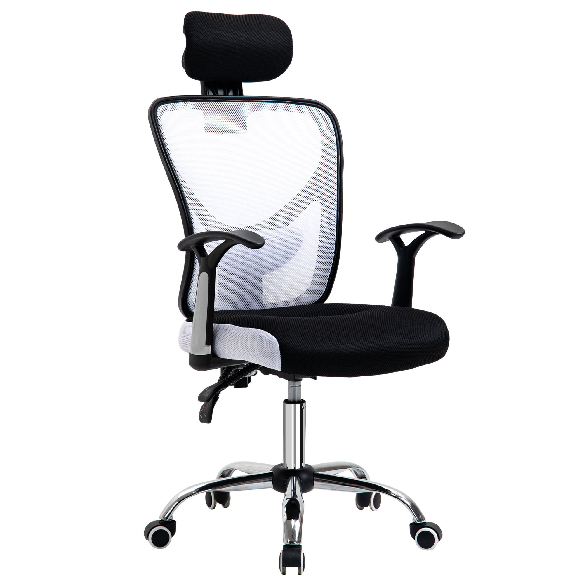 Vinsetto Silla de Escritorio Giratoria Silla de Oficina con Altura Ajustable Respaldo Reclinable Reposacabezas Regulable y Soporte Lumbar Tapizado en Malla Transpirable Blanco