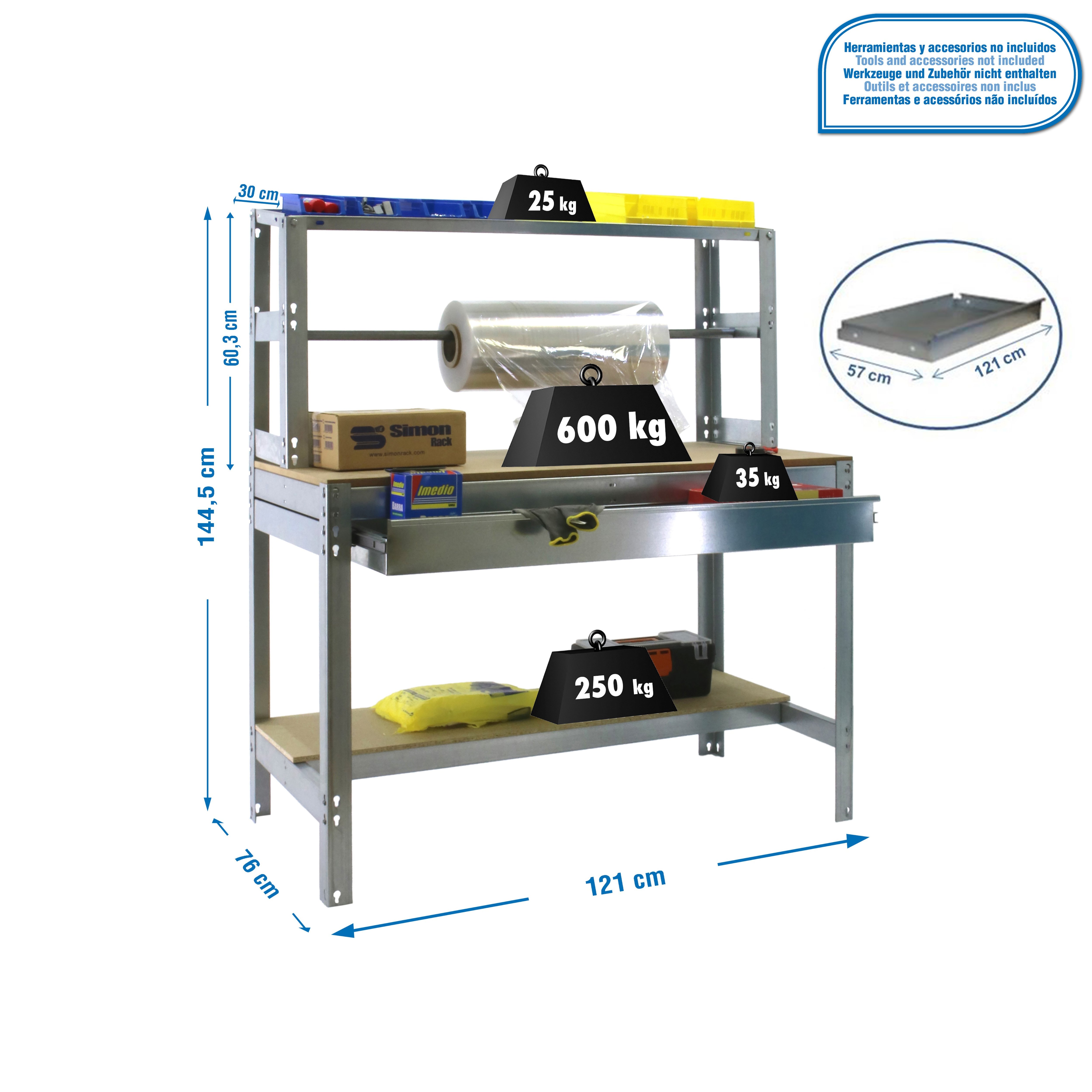 Mesa de Trabajo SIMONRACK Simonwork bt4 box 1200 galva/madera