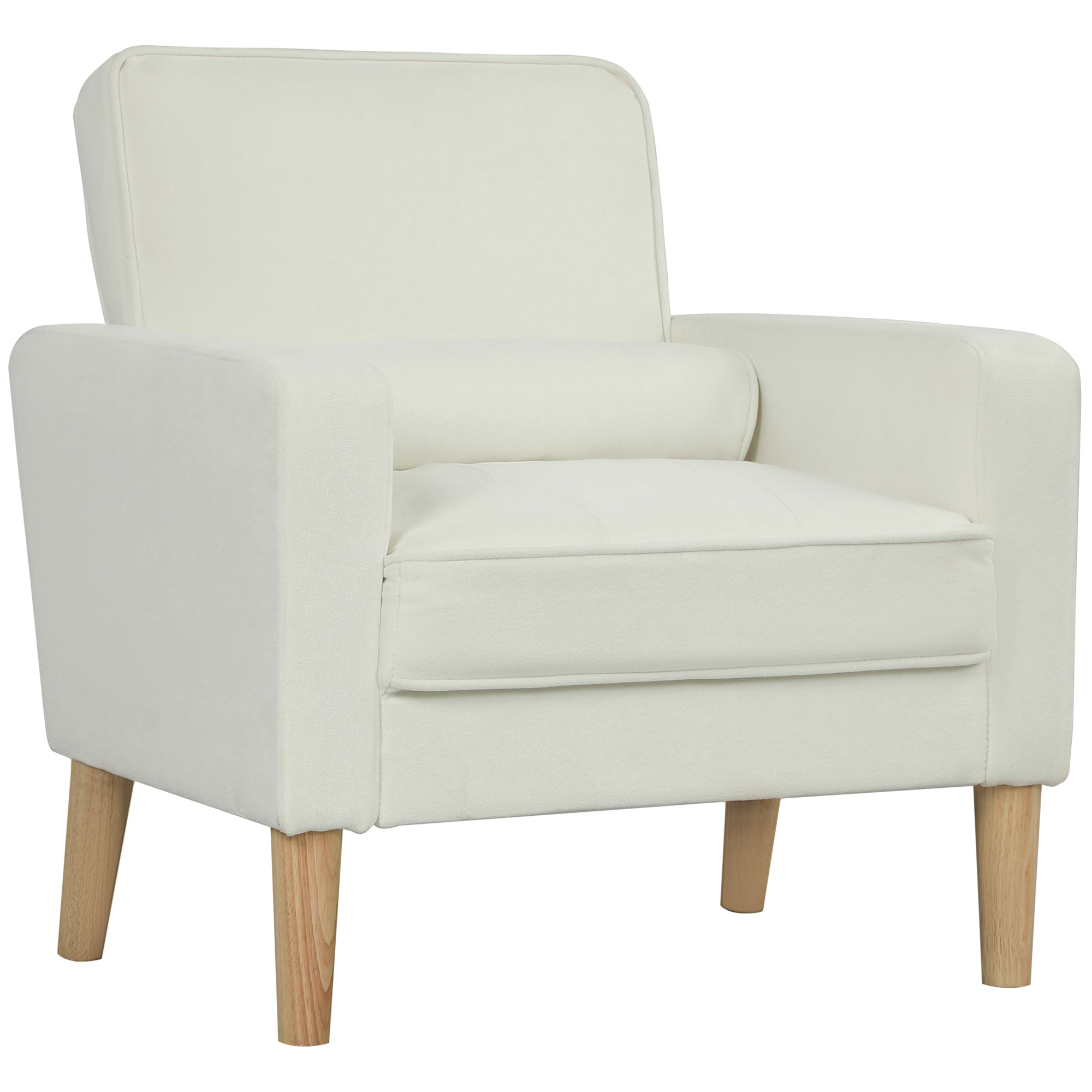 HOMCOM Sofá de Plaza Tapizado en Terciopelo Sofá de Salón de con Asiento Capitoné y Patas de Madera para Espacios Pequeños Dormitorio Sala de Estar Oficina Crema