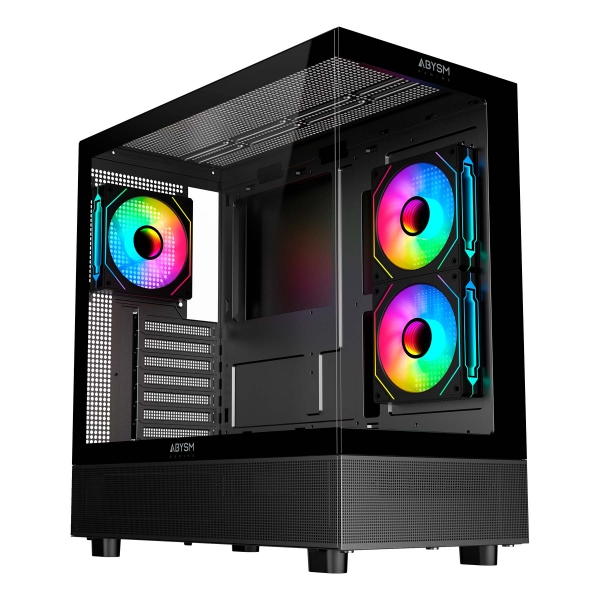 Abysm danube sava h400 prime black caja torre atx, mini-itx, micro atx - lateral y frontal cristal templado - 3.5” y 2.5” - usb-a, usb-c y audio - 3 ventiladores argb instalados - soporta refrigeracion liquida