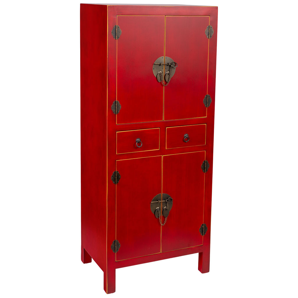Wonderlust Deco - Armario de madera 2 cajones 4 puertas 50x34,5x121h cm Rojo 50x34,5x121h cm