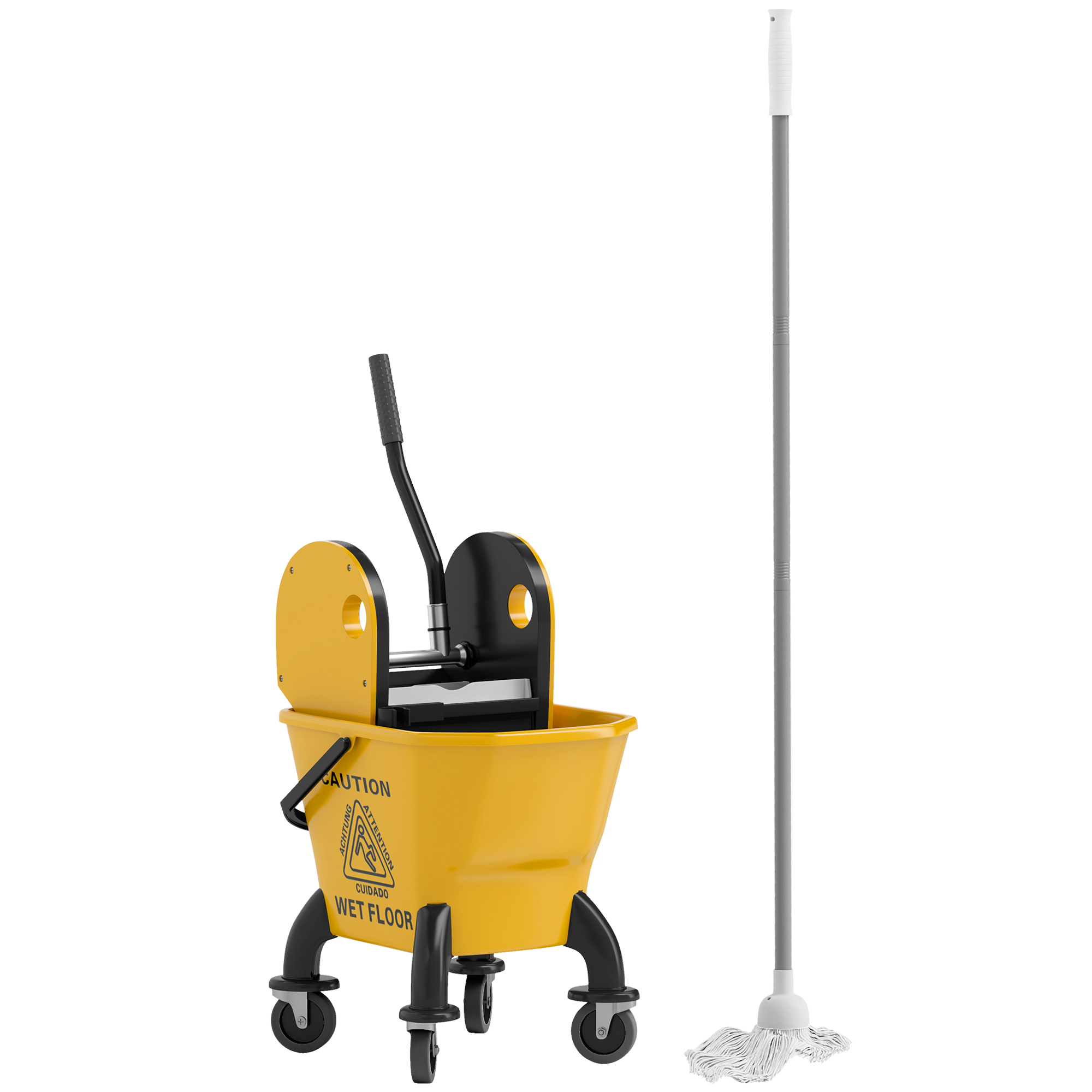 HOMCOM Cubo de Fregona con Ruedas, Escurridor Desmontable de Prensa hacia Abajo, Capacidad 26 L/27,5 qt, Cubo de Fregar Incluye Fregona y Asa, para Uso Comercial y Doméstico, Amarillo