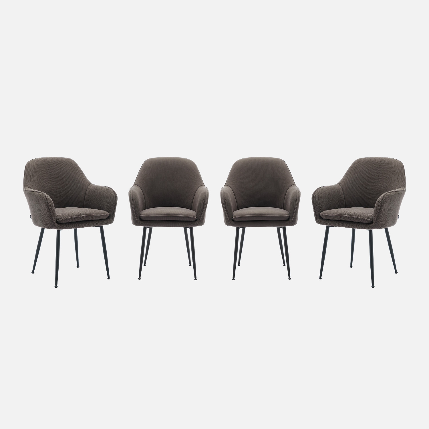 sweeek - Sillón de terciopelo de canalé y patas de metal negro, set de 4 , Shella , 57x59x84