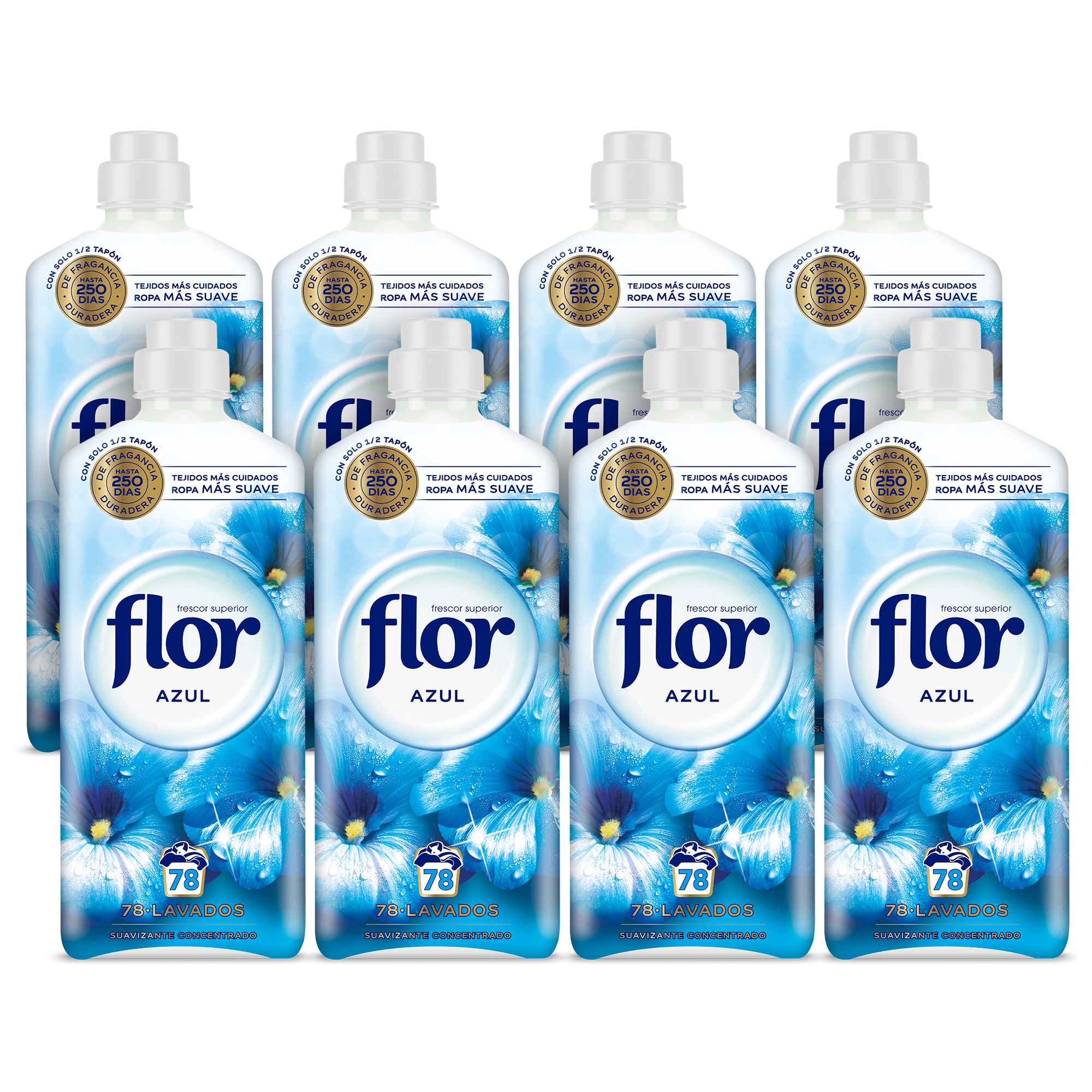Flor - Flor Azul Suavizante Concentrado para la ropa 624 lavados (8 botellas de 78 lavados)