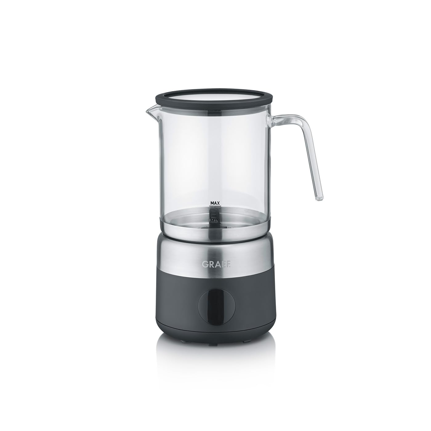 GRAEF MS802EU - Espumador de leche eléctrico, hasta 500 ml de espuma de leche en calidad barista, jarra de cristal extraíble, 5 programas, apagado automático, pantalla táctil, color negro