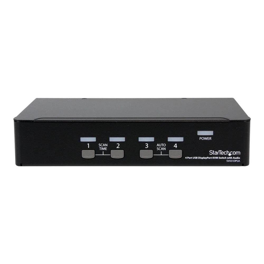 StarTech - Conmutador KVM SV431DPUA de 4 puertos DisplayPort con hub USB 2.0 integrado, negro para entornos técnicos y oficinas exigentes