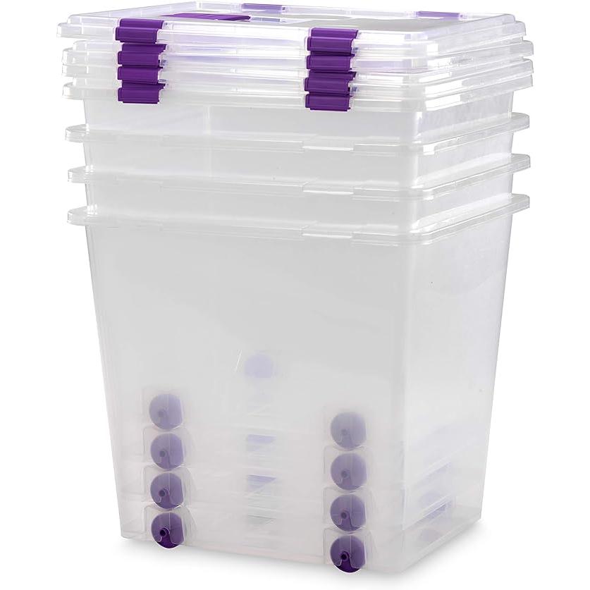 COM-FORT HOUSE - Pack 2 o 3 Cajas de Almacenaje Transparente con Cierre de Clip  Capacidad 78L