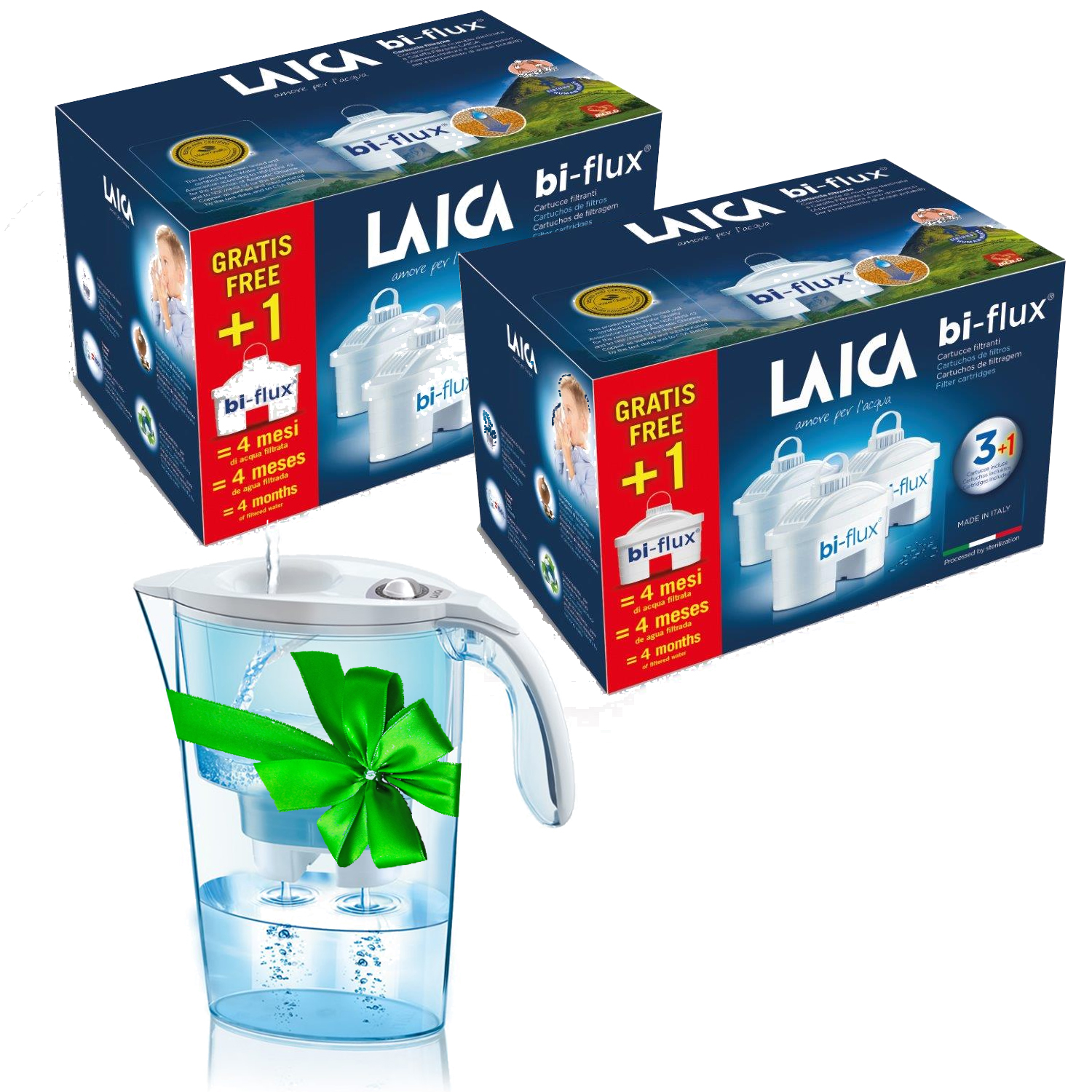 Laica - Laica Pack 8 Filtros Bi-flux para Mejorar el Sabor del Agua y Reducir la Cal + Jarra Depuradora 2L