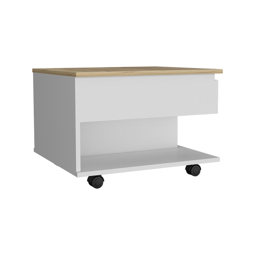 Mesa de centro Luanda elevable en melamina con 2 estantes y 4 ruedas , multicolor , 29.7 cm  X 80 cm  X 54.5 cm