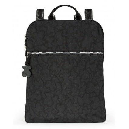 TOUS - 695810038 Mochila Kaos New para mujer con estampado exclusivo, tejido hidrófugo y acabados en piel bovina, antracita-negro, bolsillos interiores y exteriores