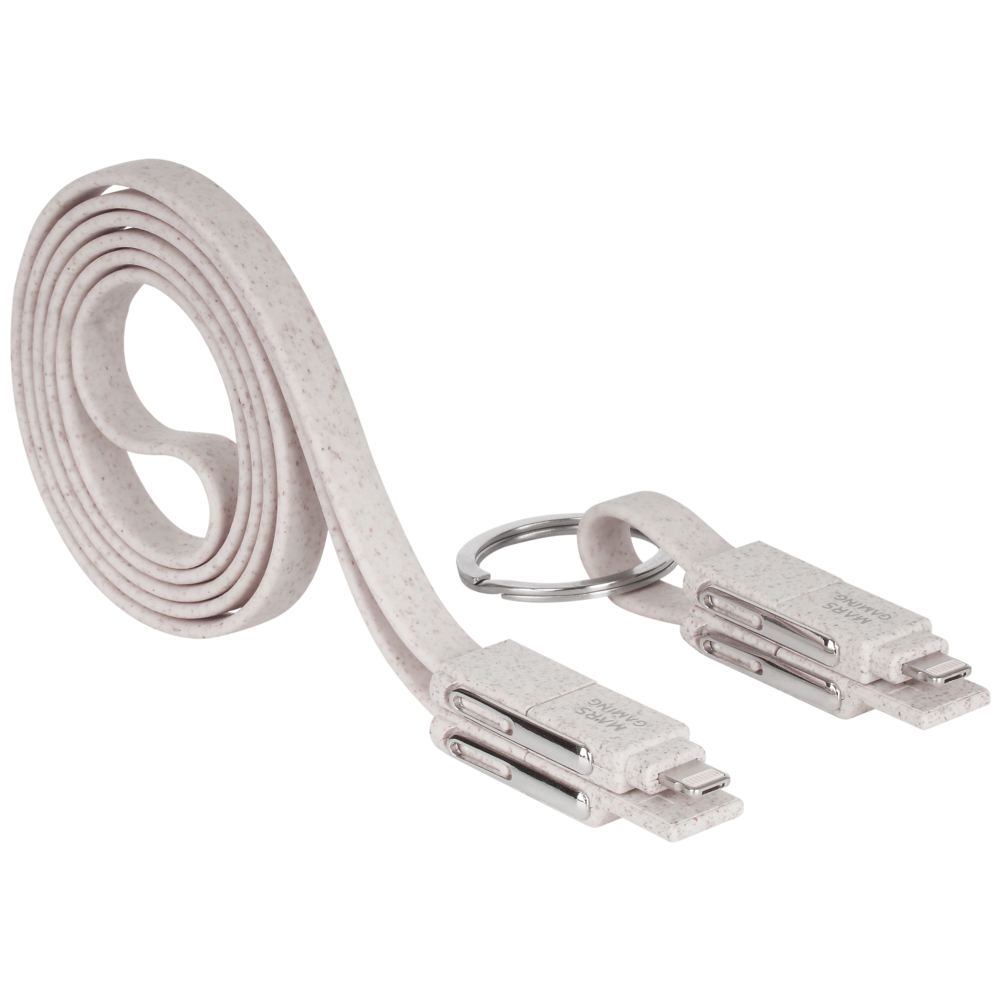Mars Gaming MCA-ECO, Pack 2x Cables de Carga ECO Fibra de Trigo, Cable USB 1m + Cable Llavero Magnético, Transferencia Datos y Carga Rápida 3.1A 50W, Cable Antienredos USB-C/USB-A/MicroUSB/Lightning