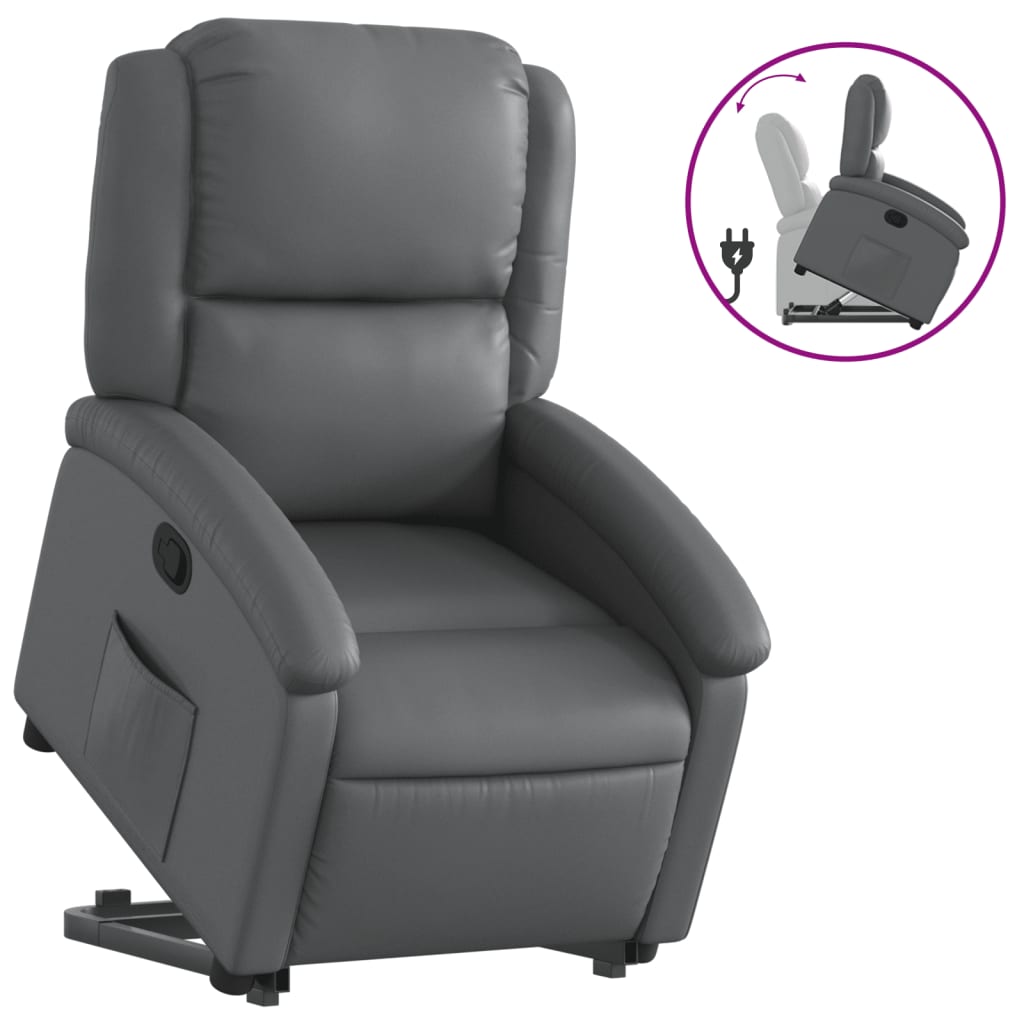 vidaXL Sillón reclinable elevable cuero artificial gris