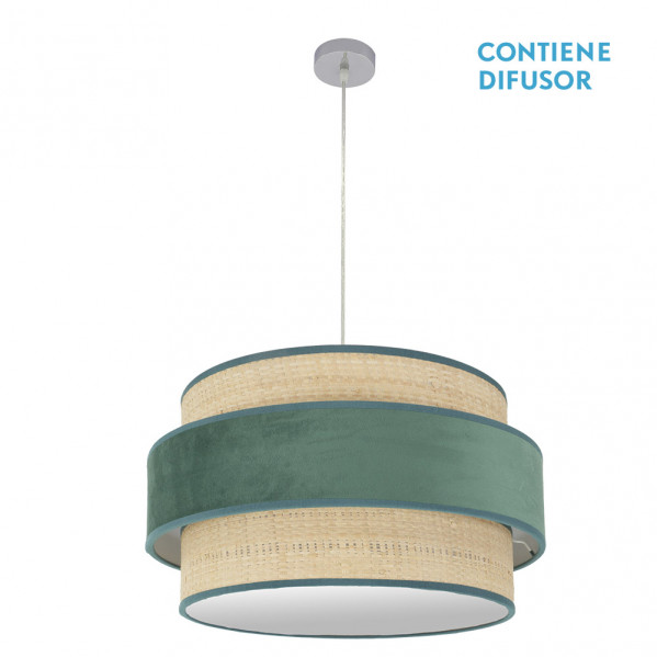 Colgante reyes 3xe27 cromo/natural-verde regx60x60 cm