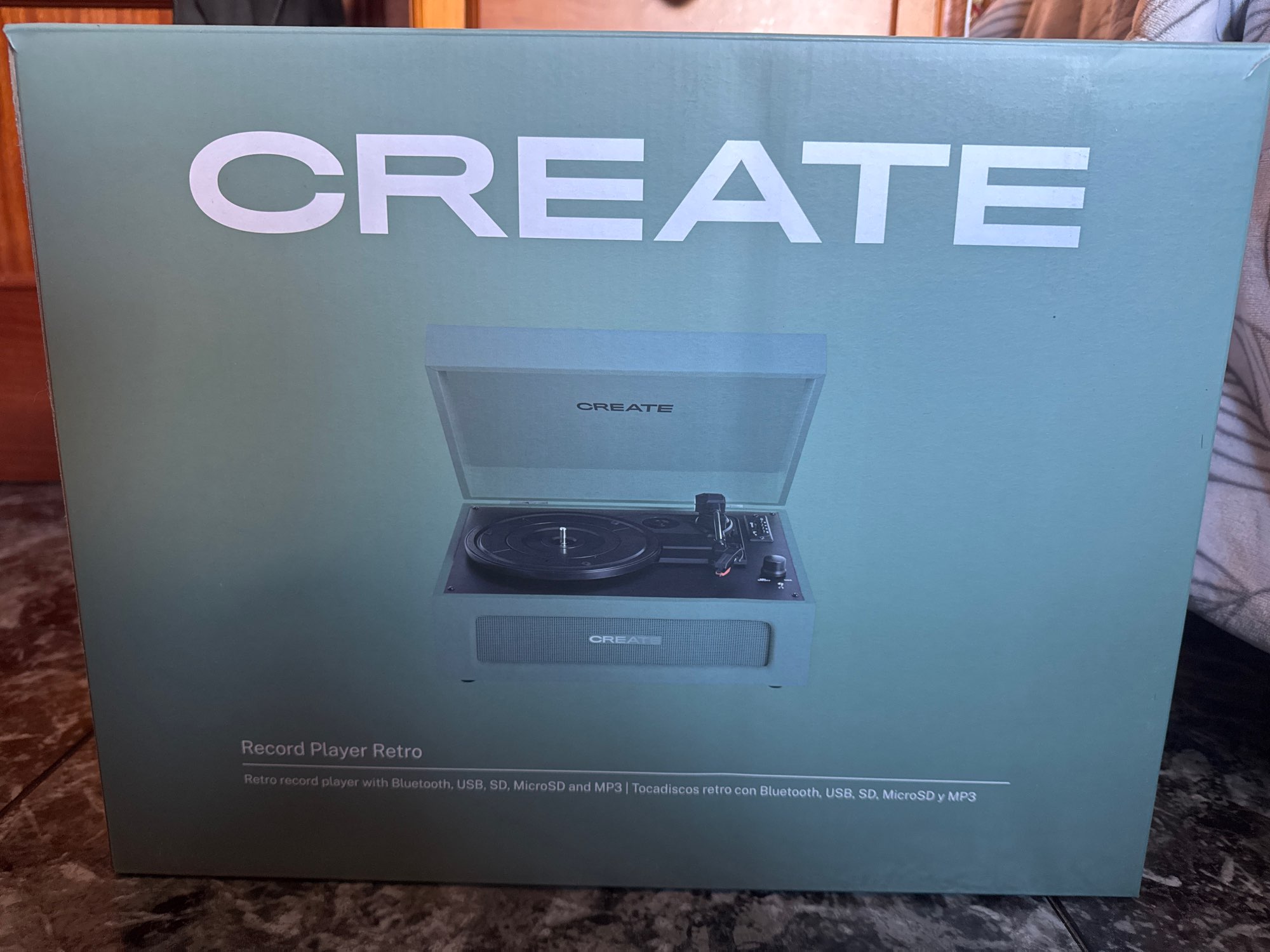 Cd Player Giradischi Retrò CREATE/RECORD PLAYER COMPACT - Con Bluetooth, USB, SD, MicroSD E Registratore, Beige Lettore Vinile Bluetooth