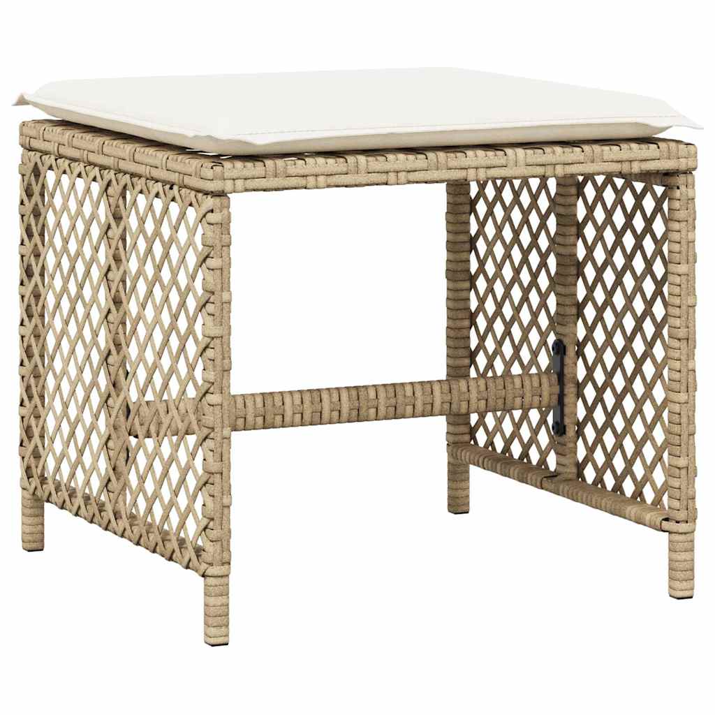 vidaXL Taburetes de jardín con cojines 4 uds ratán PE 41x41x36cm