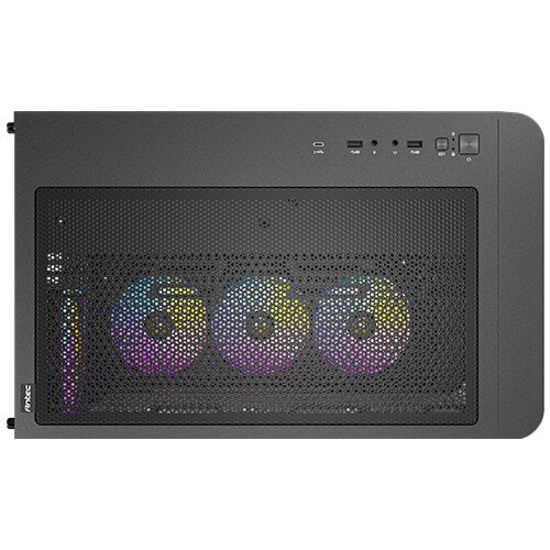 Antec - Caja para PC Midi Tower CJ11132980 con ventilación RGB, vidrio templado, soporte ATX/ITX/microATX, 3 ventiladores 120 mm + 1 trasero, compatible radiador 360 mm, USB 3.2 Gen 1 y audio