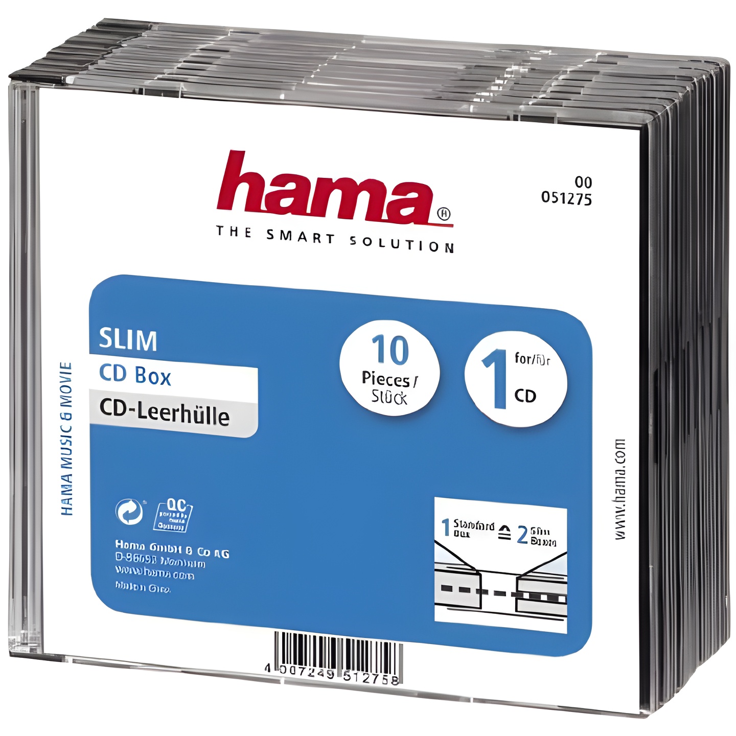 Hama CD Slim Jewel Case - Funda para CD (Capacidad: 1 Disco, 10 Unidades), Transparente
