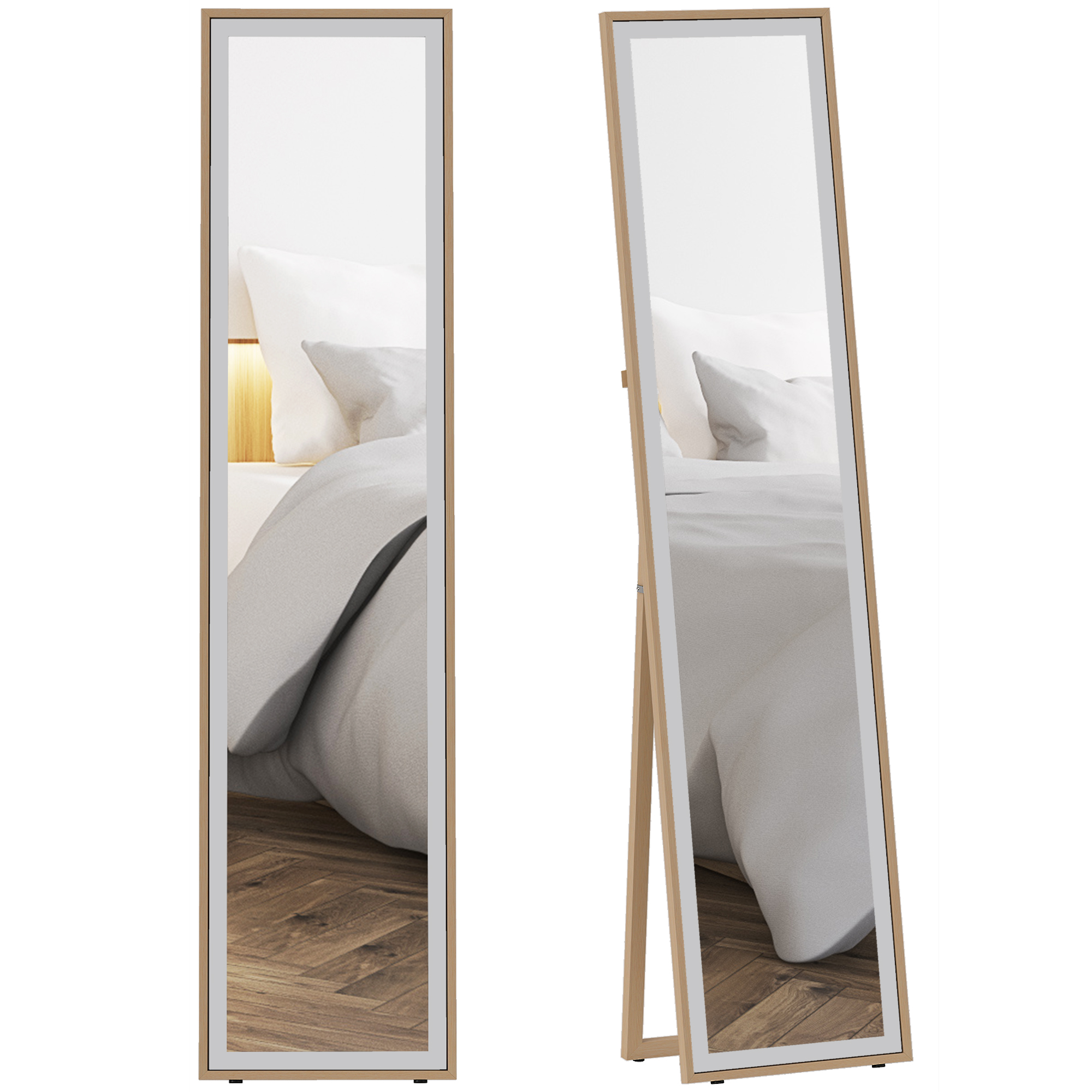 HOMCOM Espejo de Pie Cuerpo Entero 157x37 cm, Espejo Grande de Pared con Marco Bicolor, de Pie, Inclinado o Colgante, para Salón, Dormitorio, Pasillo, Entrada, Plateado y Natural