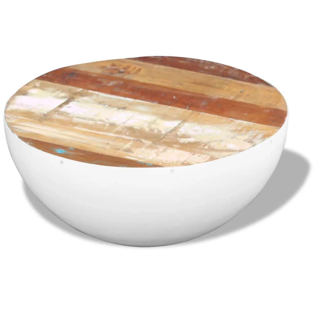 Mesa de Centro Vidaxl Cuenco Madera Maciza Mango Ø60 Cm Blanco y Gris