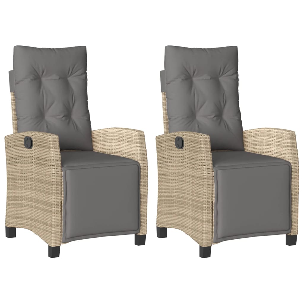 vidaXL Sillón reclinable jardín reposapiés 2 uds ratán PE beige mezcla