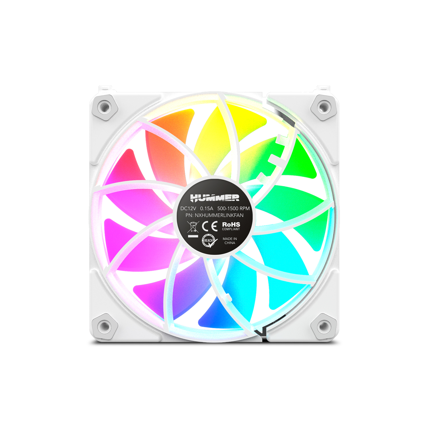 NOX XTREME PRODUCTS Hummer EASY LINK WHITE - Ventilador 120mm, LED ARGB, PMW ultrasilencioso, 9 aspas, sin cables, 4 pads goma antivibración, velocidad hasta 1500RPM, color blanco