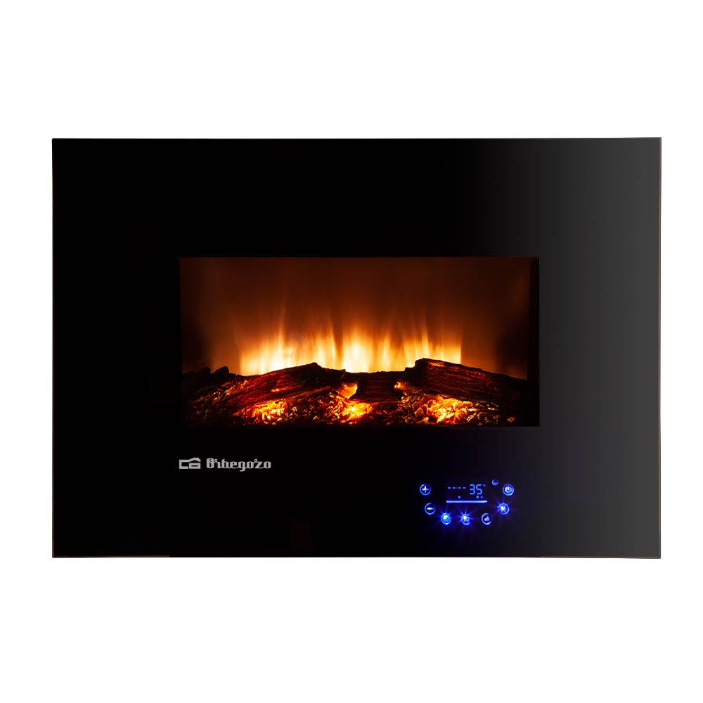 Chimenea eléctrica Orbegozo CM 8000, efecto fuego real con funcionamiento independiente, mando a distancia, termostato digital regulable, panel de control táctil, 1800 W