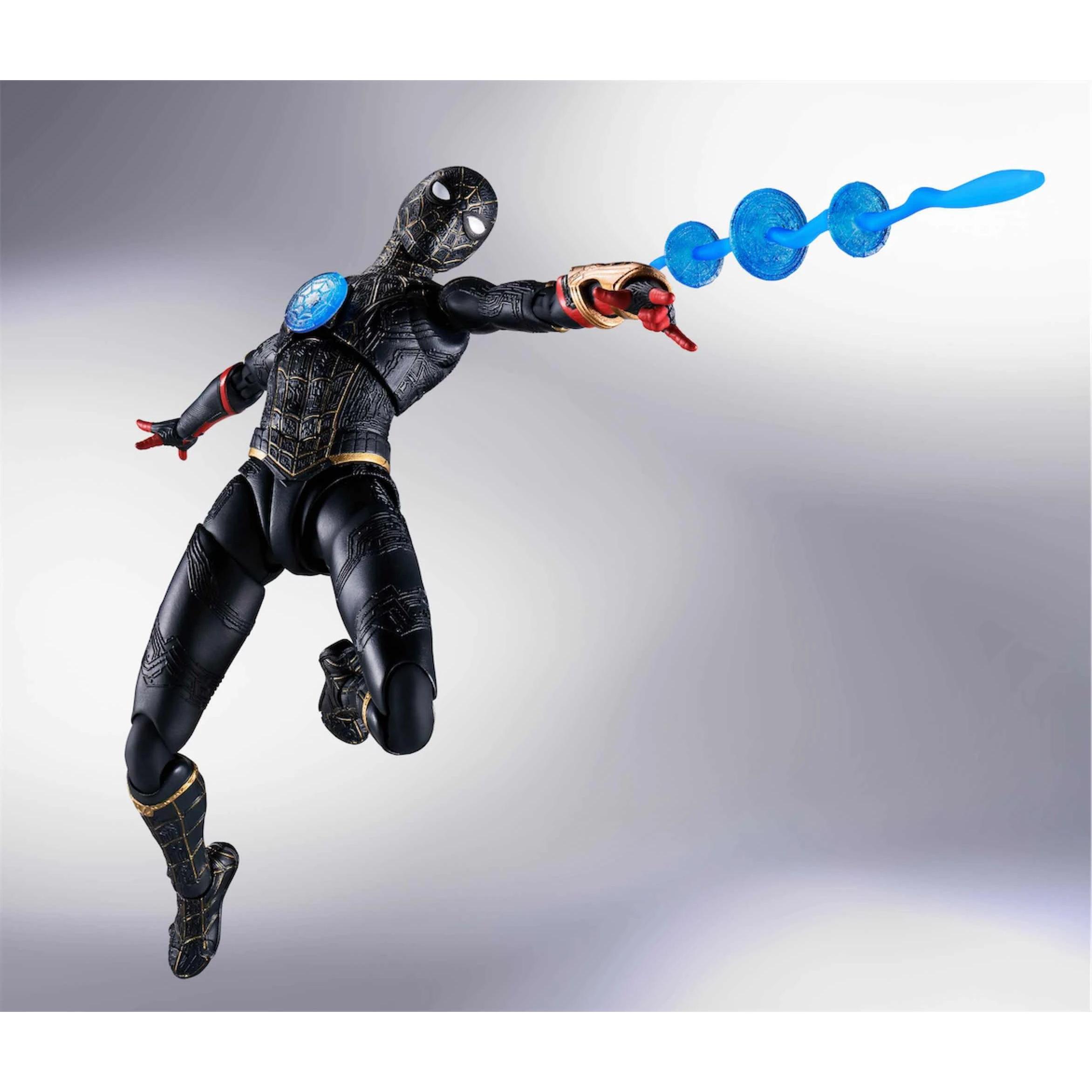 TAMASHII NATIONS - Figura coleccionable Spider-Man No Way Home traje negro y dorado MV630070 para fans Marvel, 15 cm, articulada con accesorios y base de exhibición