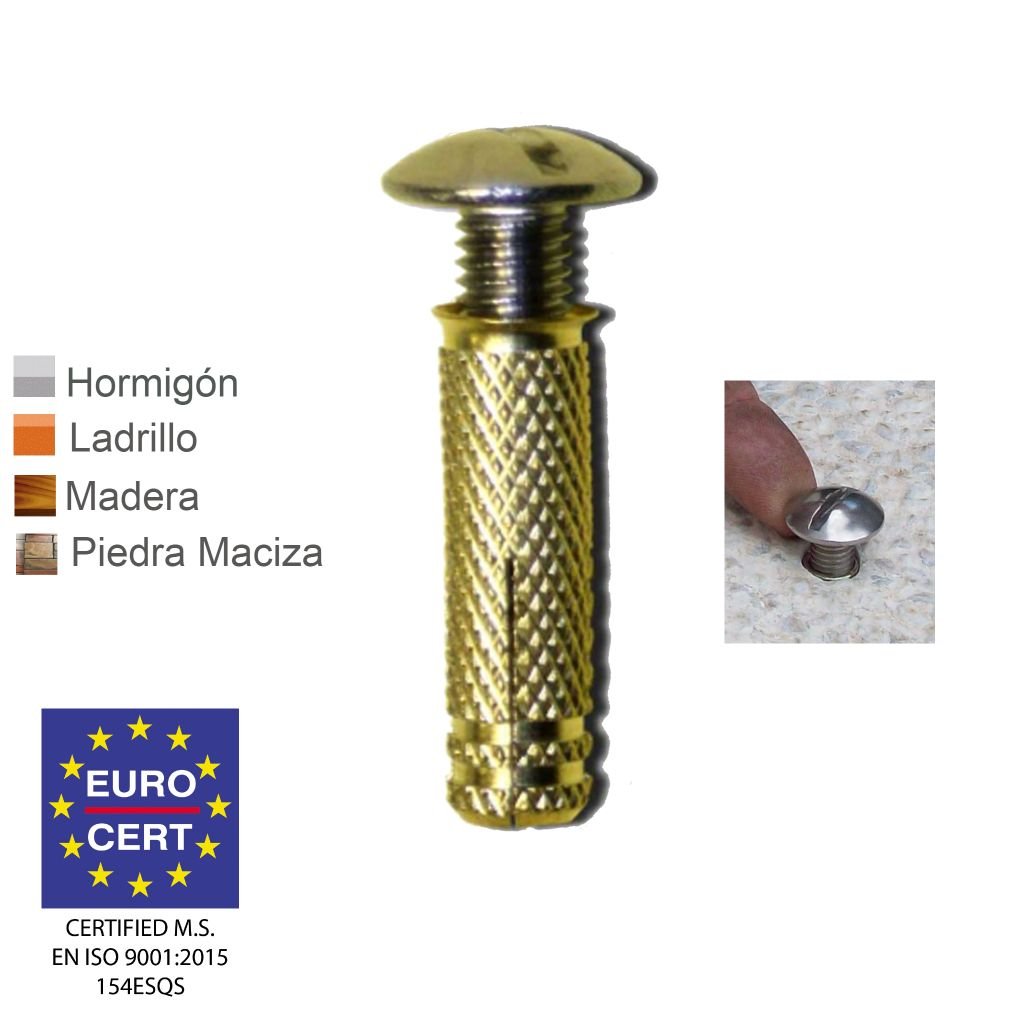 Bricoloco.com Tacos de Piscina de Latón, Tornillo INOX A2, Sistema de Anclaje para Lona Piscina Escamoteable, Tornillos Lonas de Piscinas