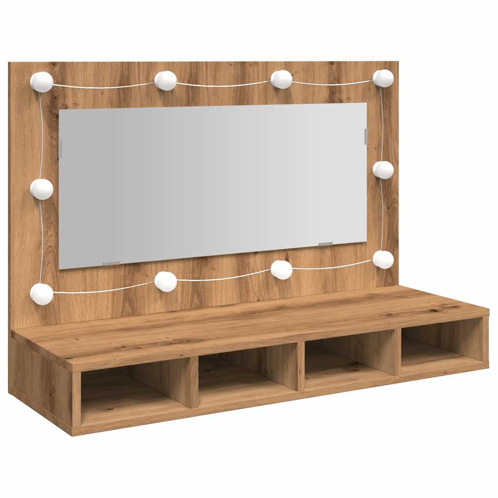 vidaXL Armario con espejo y LED Roble Artesano 90x31,5x62 cm