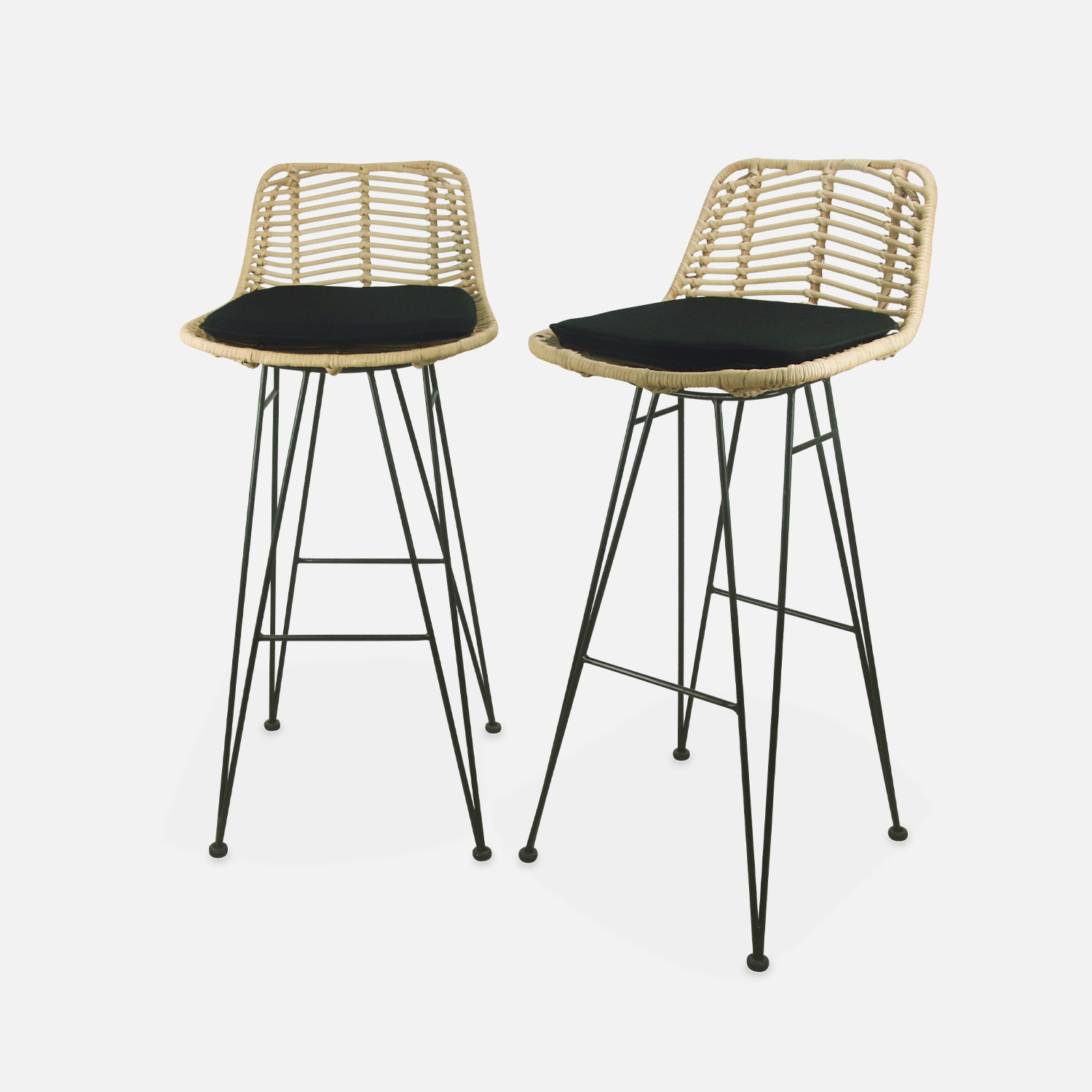 sweeek - Taburete de bar de metal y ratán, set de 2 , Cahya , 42x48x97