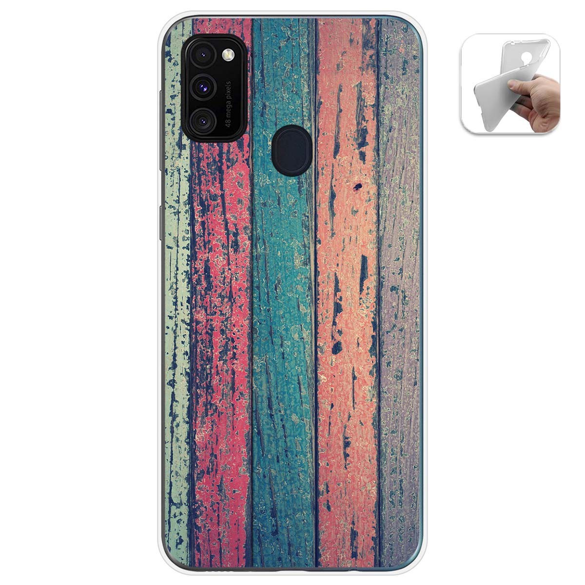 Tumundosmartphone Funda Gel Tpu para Samsung Galaxy M30s / M21 diseño Madera 10 Dibujos