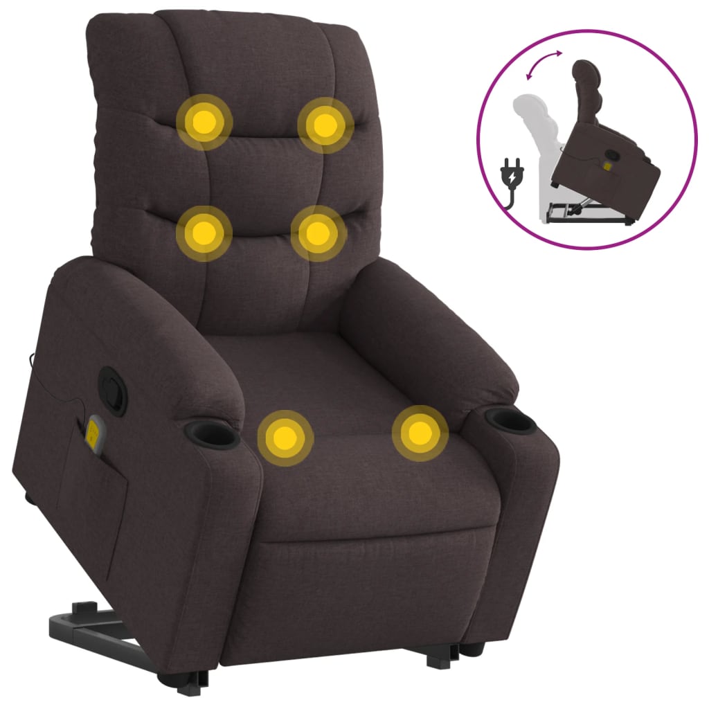 vidaXL Silla de masaje reclinable de pie de tela marrón oscuro