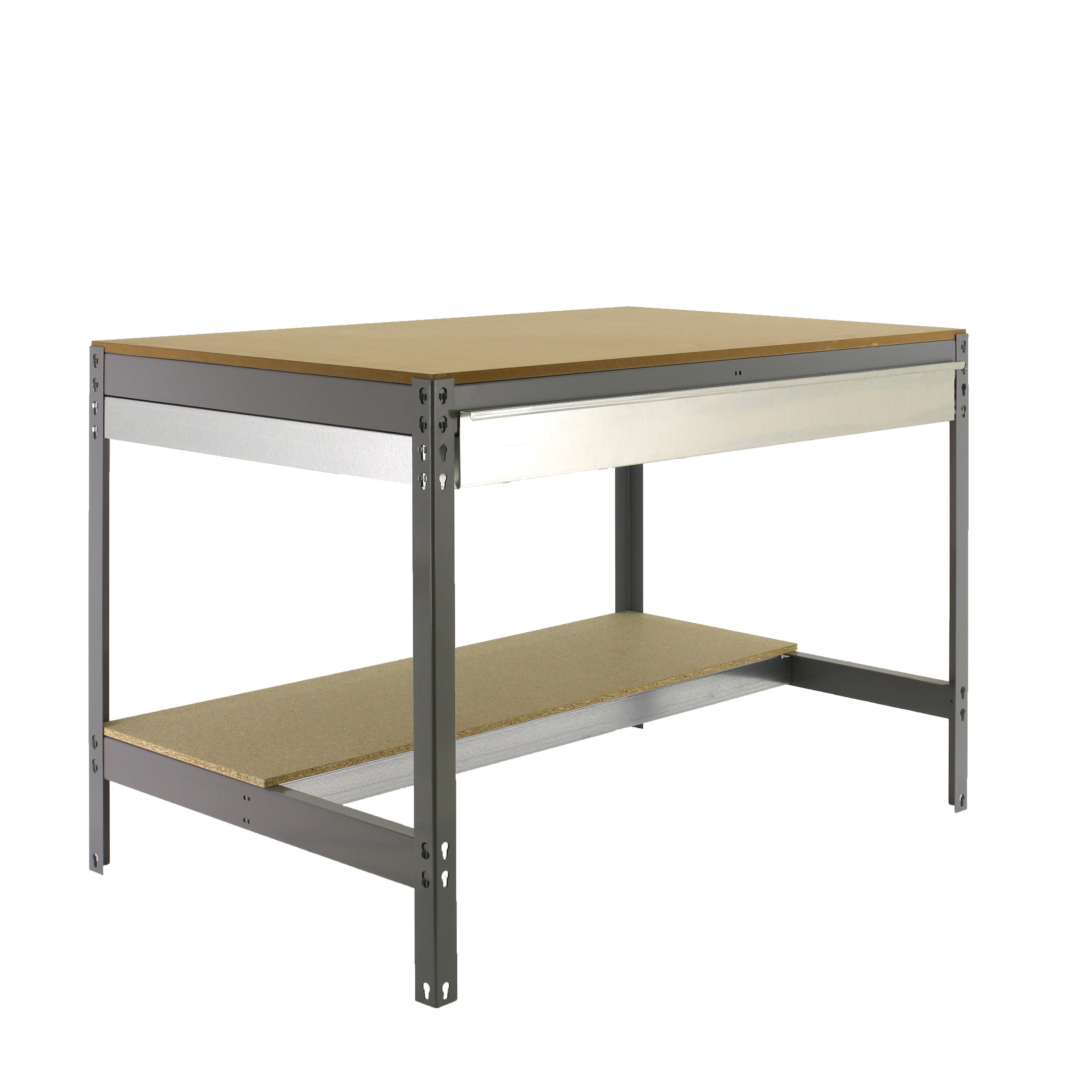 SimonRack Banco de Trabajo Taller, Capacidad Carga 600 kg, 842x1210x760 mm, Mesa de Trabajo, 1 Cajón, Gris/Madera - BT0
