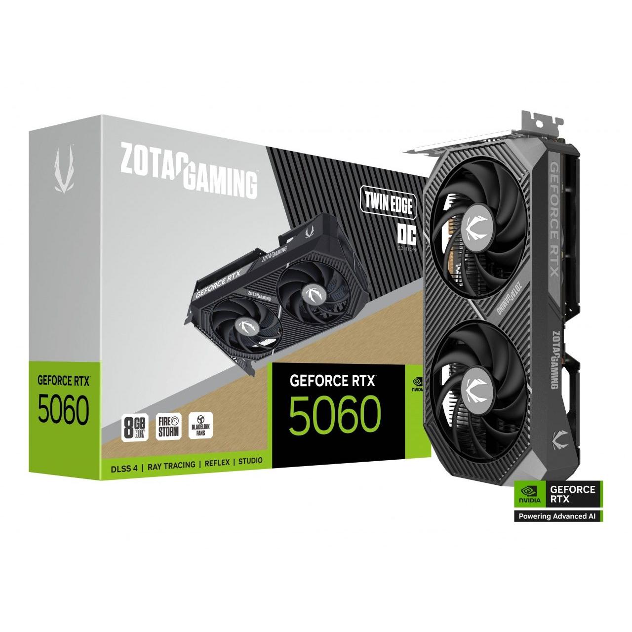 Zotac - Tarjeta gráfica RTX 5060 Twin Edge OC con 8 GB GDDR7, soporte 8K y refrigeración dual para gaming y diseño profesional
