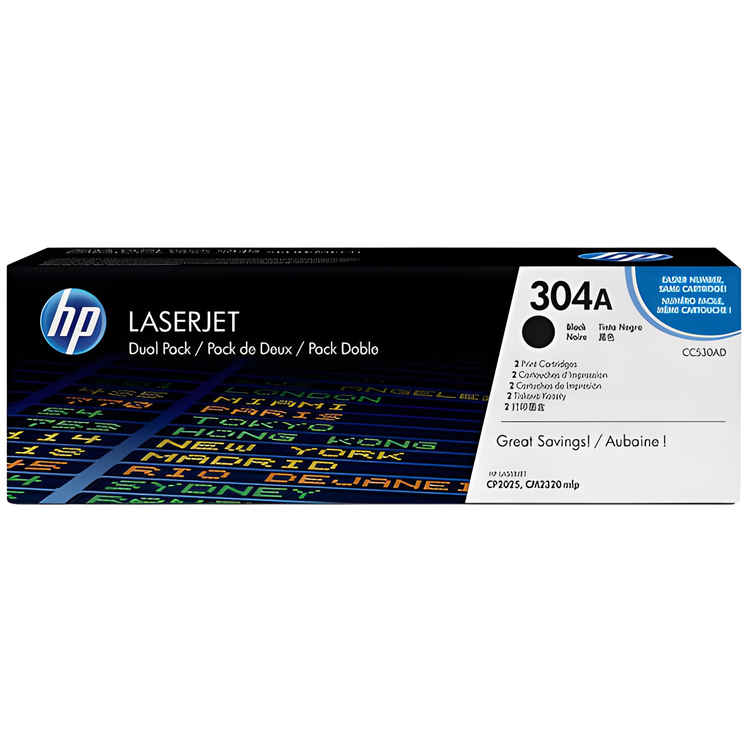 HP CC530AD 304A Original Toner Cartridge Double Pack in Black for HP Printers, offering advanced printing technology for high-quality prints, reliable performance, and easy installation, ideal for your printing needs.