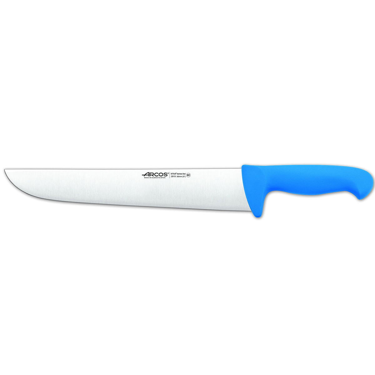 Cuchillo de Carnicero Arcos Colour - Prof 291923 de Acero Inoxidable Nitrum y Mango Ergonómico de Polipropileno de Color Azul y Hoja de 30 Cm, Funda Display