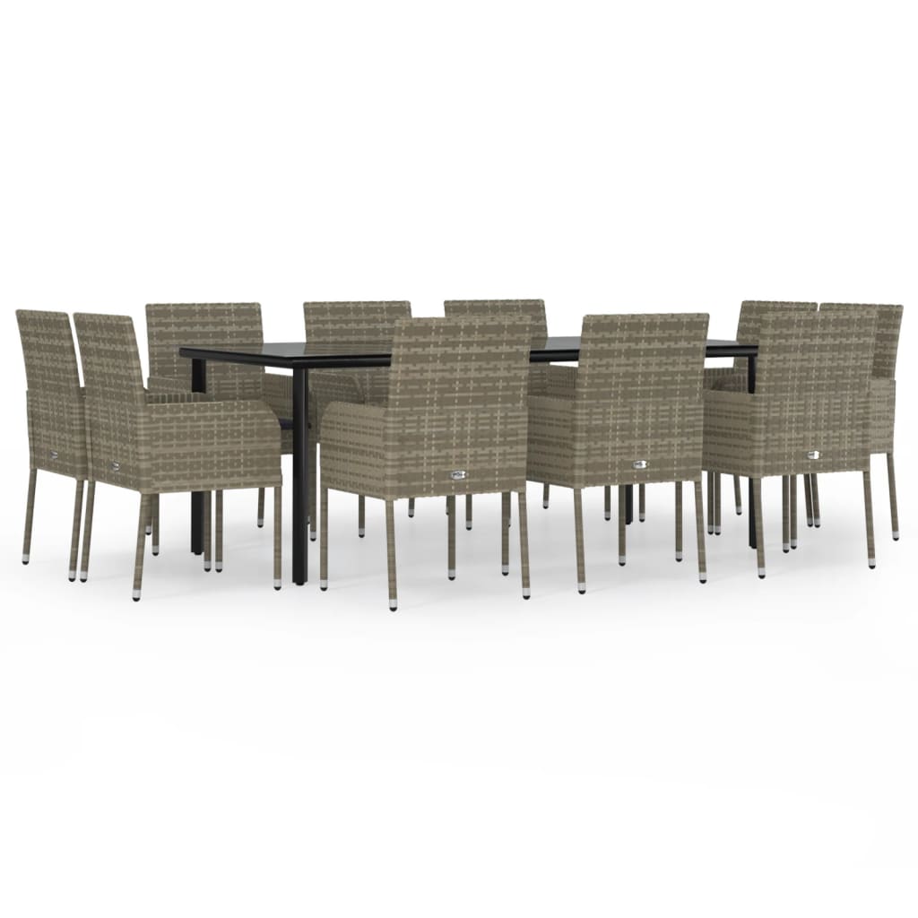 vidaXL Set comedor jardín 11 pzas y cojines ratán sintético negro gris