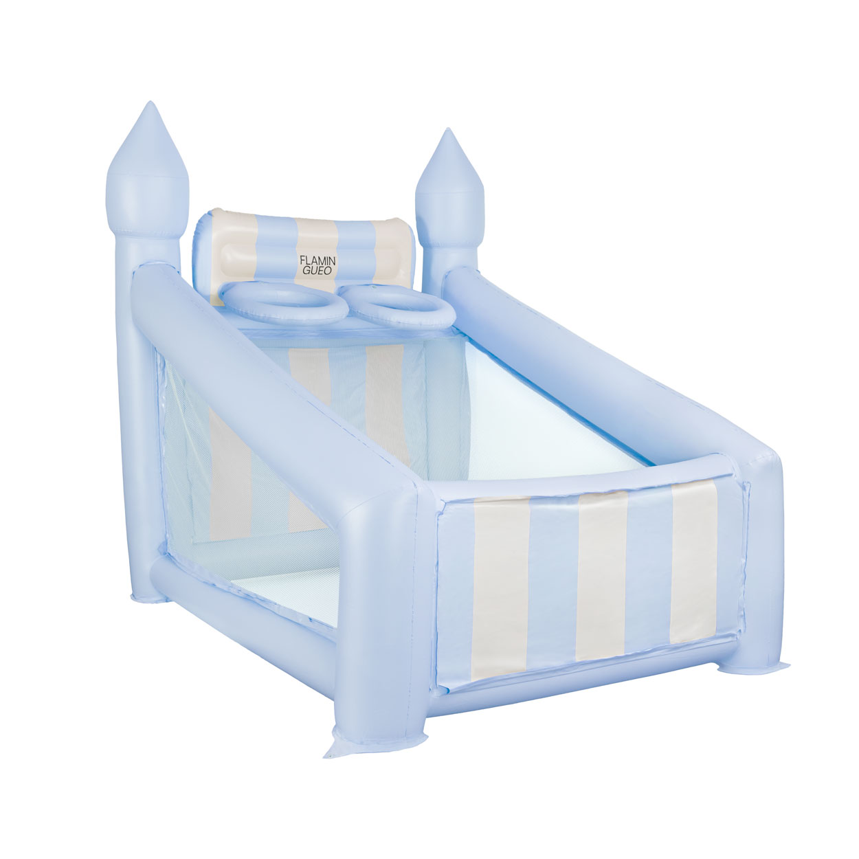 Canasta Hinchable Infantil Grande Flamingueo con Hinchador Incorporado, Rejilla Lateral y 6 Pelotas – Tamaño Grande PVC 0,4mm Disponible en Azul/Rosa