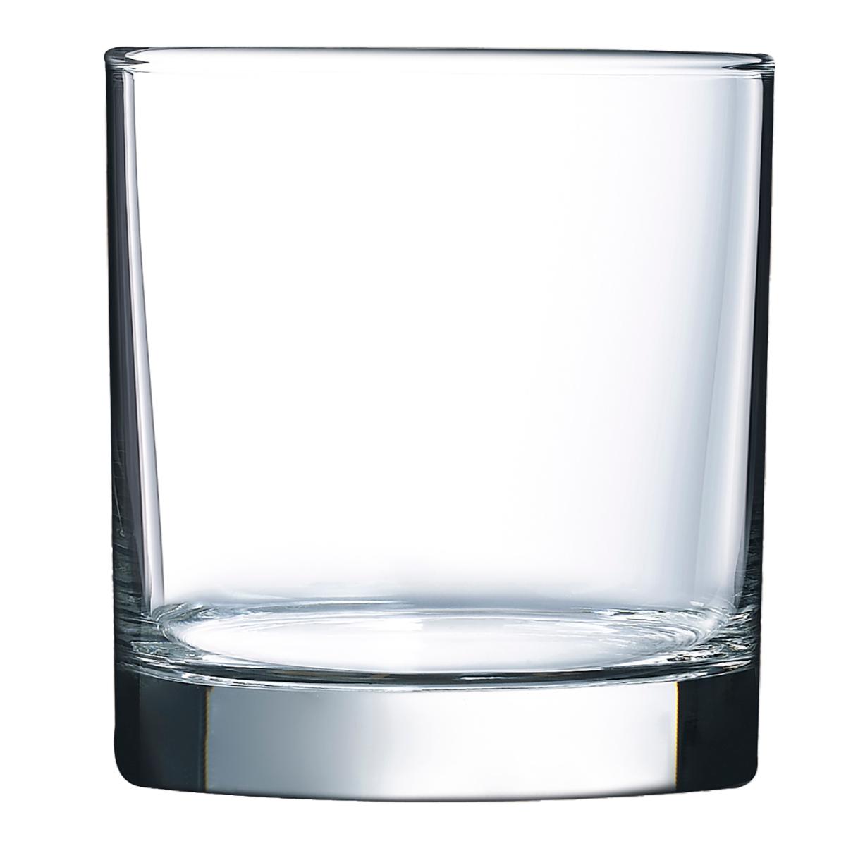 Arcoroc - ARCOROC ISLANDE Caja 6 Vasos Bajos Vidrio 38CL Transparente Brillo Fabricado en Francia , Facil de limpiar Reciclable , Ecológico , 100% higiénico , No poroso , Material 100% saludable , Larga duración No Apto Microondas , Apto Frigorífico 6 vasos bajos 3
