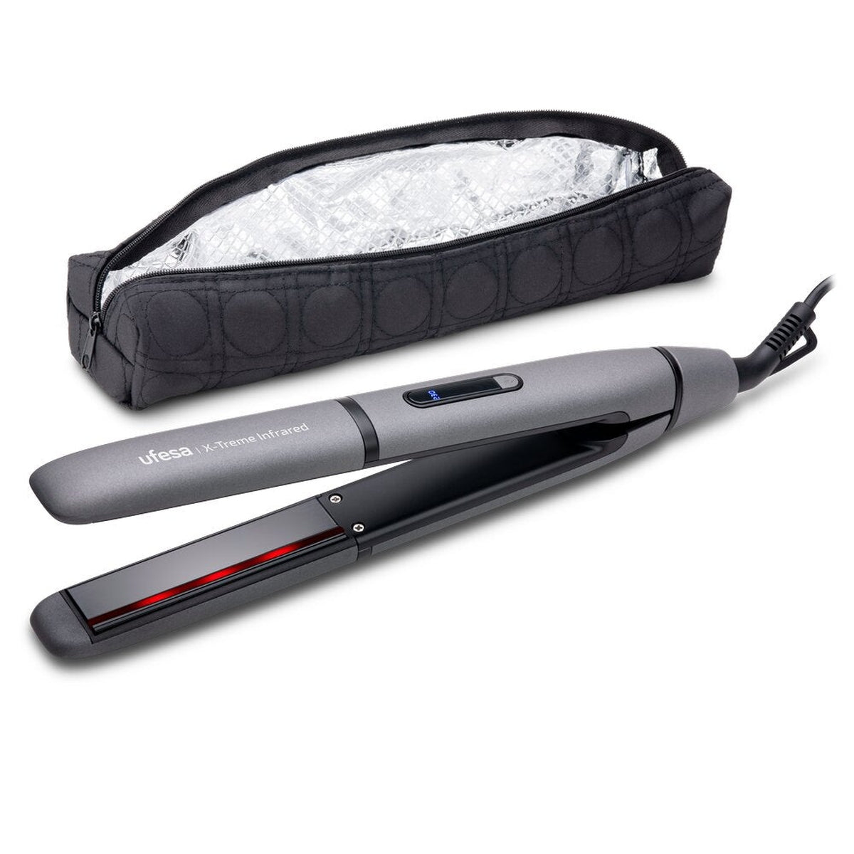 Ufesa - Plancha de pelo digital X-Treme Infrared con tecnología infrarroja para hidratación y protección capilar, revestimiento cerámico con aceite de argán, placas flotantes de 100 mm y 5 ajustes de temperatura (150–230°C) para todo tipo de cabello