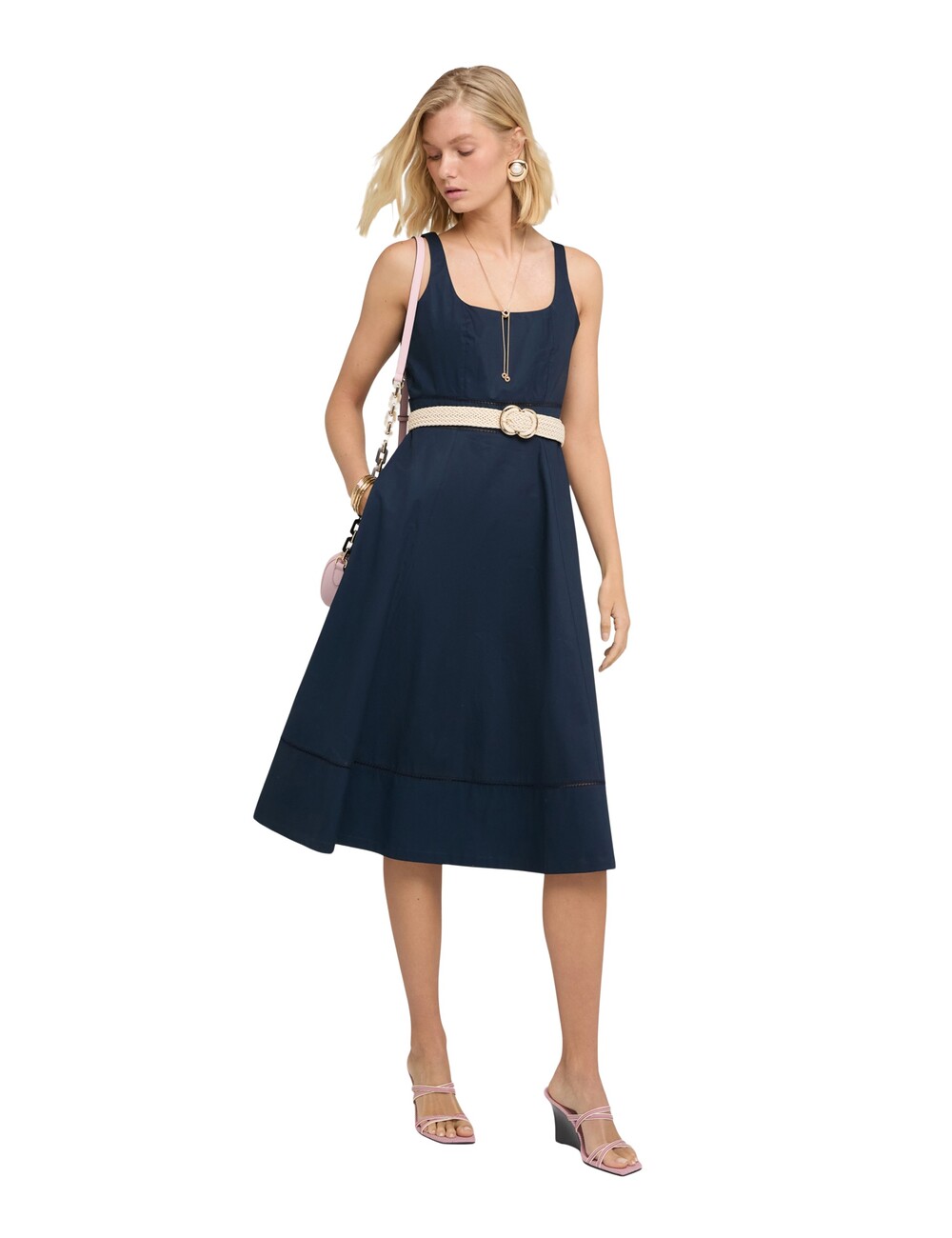 Motivi - Vestido flare en popelín con ajouré